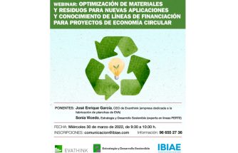 Webinar: 'Optimización de materiales y residuos para nuevas aplicaciones y conocimiento de líneas de financiación para proyectos de economía circular'