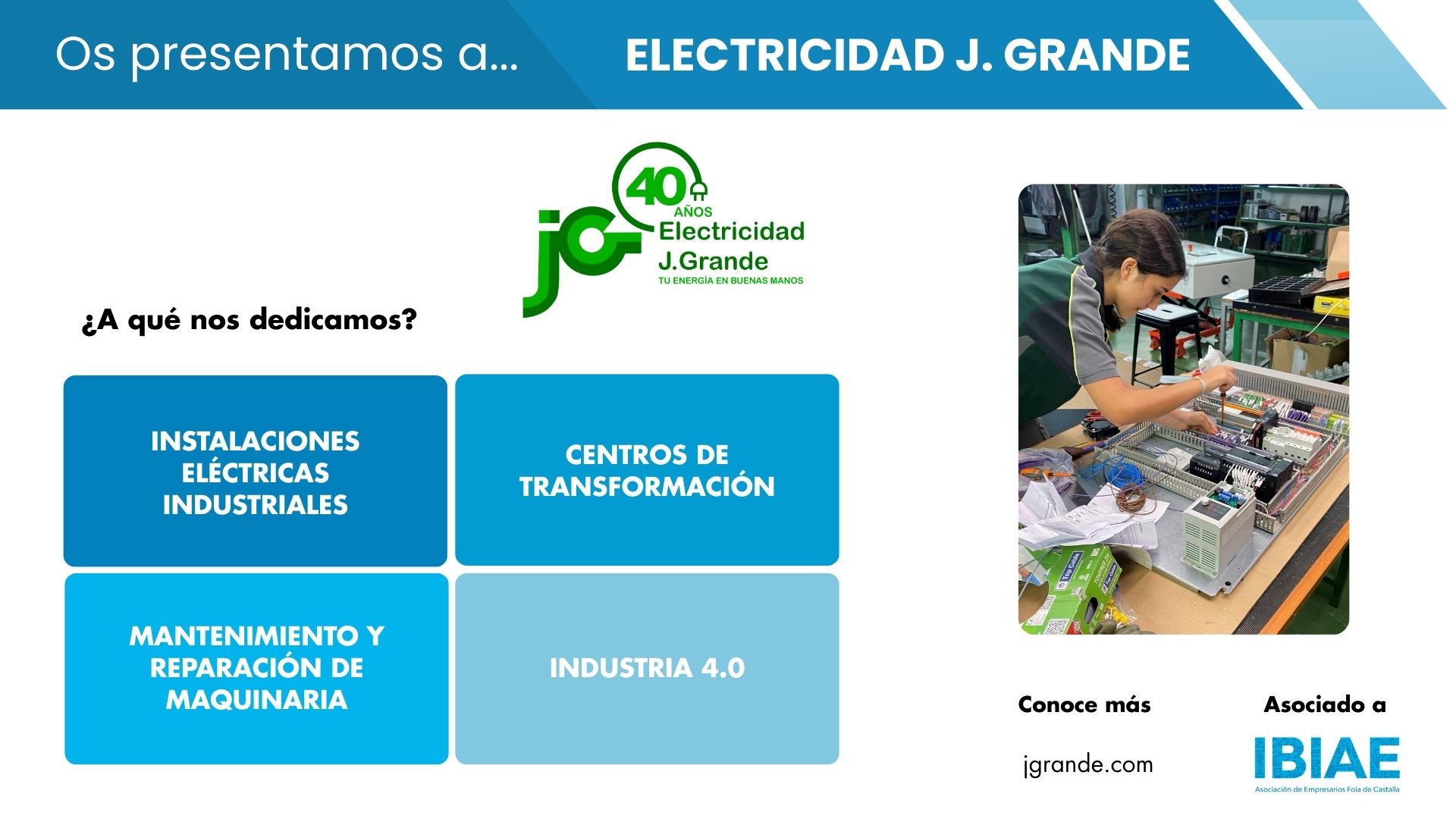 ELECTRICIDAD J. GRANDE, S.L. desarrolla sistemas eléctricos, mecánicos y de automatización para la industria